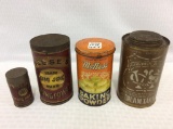 Lot of 4 Adv. Tins Including 3 Baking Powder-