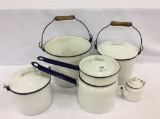 Lot of 5 White Porcelain w/ Cobalt Blue Trim