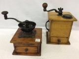 Lot of 2 One Drawer Wood Coffee Grinders