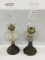 Lot of 2 Metal Base Glass Kerosene Lamps