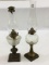 Lot of 2 Metal Base Glass Kerosene Lamps