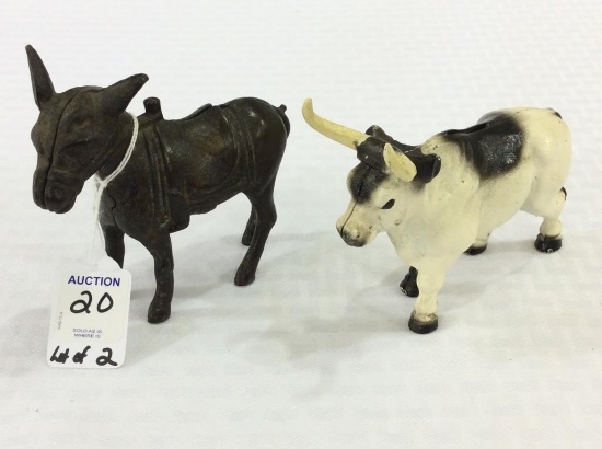 Lot of 2 Iron Animal Banks Including Donkey