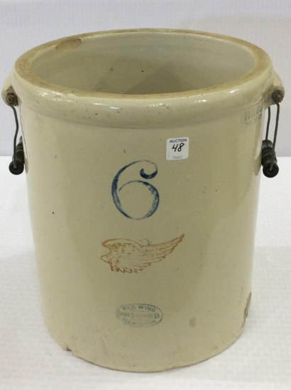 6 Gal Stoneware Crock Front Marked Redwing