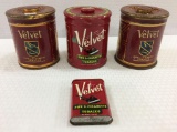 Lot of 4 Various Velvet Tobacco Tins Including