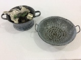 Group w/ Pair of Grey Porcelainware Strainers
