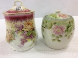 Lot of 2 Floral Painted Cracker Jars w/ Lids