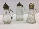 Lot of 3 Glass Syrup Pitchers