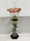 Metal Figural Base Glass Kerosene Lamp