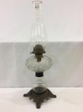 Glass Pedestal Kerosene Metal Base Lamp w/ Chimney