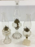 Lot of 3 Glass Pedestal Kerosene Lamps