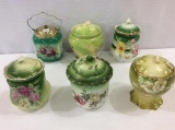 Lot of 6 Various Green Floral Painted