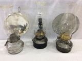 Lot of 3 Kerosene Lamps in Wall Hanging Holders