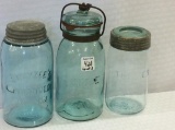 Lot of 3 Old Green Glass Fruit Jars