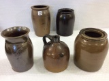 Lot of 5 Brown Stoneware Pieces Including