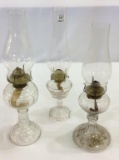 Lot of 3 Glass Pedestal Kerosene Lamps