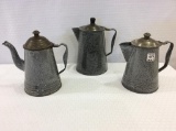 Lot of 3 Grey Porcelain Coffee Pots