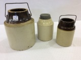 Lot of 3 Stoneware Jars Including One w/ Lid