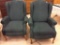 Pair of Green Upholstered Wing Back Reclining