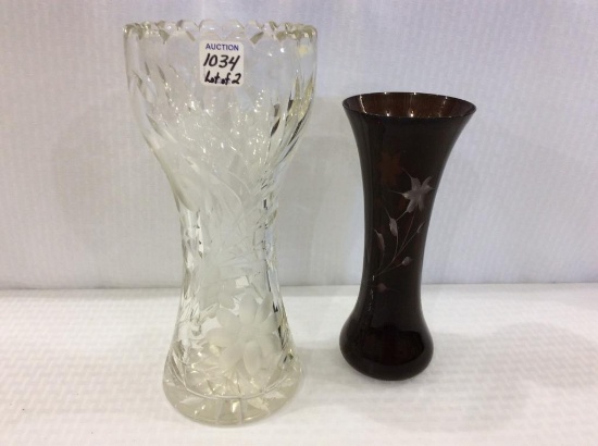 Lot of 2 Vases Inclduing Heavy Etched Floral