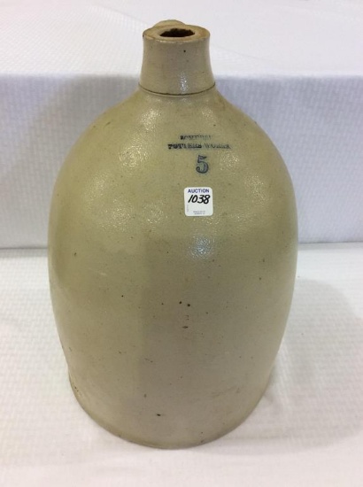 5 Gal Salt Glaze Stoneware Jug Front Marked