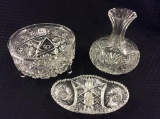 Lot of 3 Cut Glass Pieces Including 3 Footed