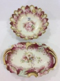 Lot of 2 PInk & Gold Floral Decorated Bowls