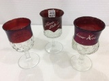 Lot of 3 Red Ruby Flash Goblets-