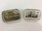 Lot of 2 Glass Picture Paperweights