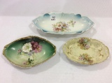 Lot of 3 Floral Painted Relish Dishes