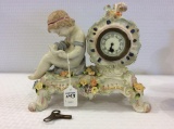 Ornate Porcelain Keywind  Figural Clock w/