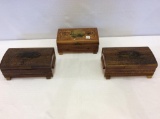 Lot of 3 Decorative Vintage Wood Jewelry Boxes