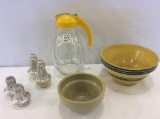 Lot of 7 Including Glass Syrup Jar, 2-Pairs