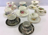 Lot of 9 Various Cups & Saucers-Mostly Bone