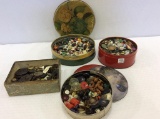 Collection of Old Buttons Including 3 Tins