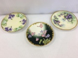 Lot of 3 Gold Trim Floral Hand Painted Plates