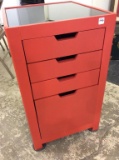 Modern Red Paint 4 Drawer Cabinet w/ Flat