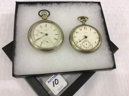 Lot of 2 Silver Open Face Elgin Pocket Watches