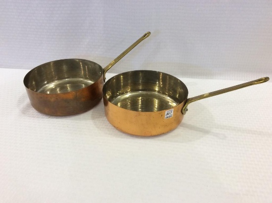Lot of 2 Copper Pans w/ Brass Handles
