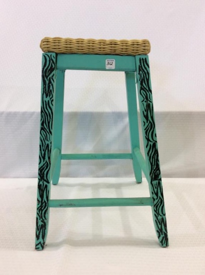 Sm. Turquoise Paint Wicker Top Stool