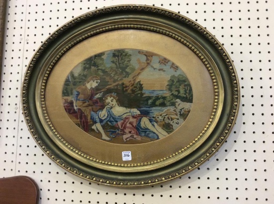 Vintage Oval Framed Victorian Stichery Piece