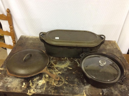 Group of Cast Iron Including Skillet w/ Lid,