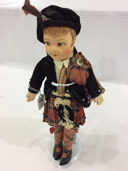 Vintage Scottish Plaid Doll, Approx 15" Tall