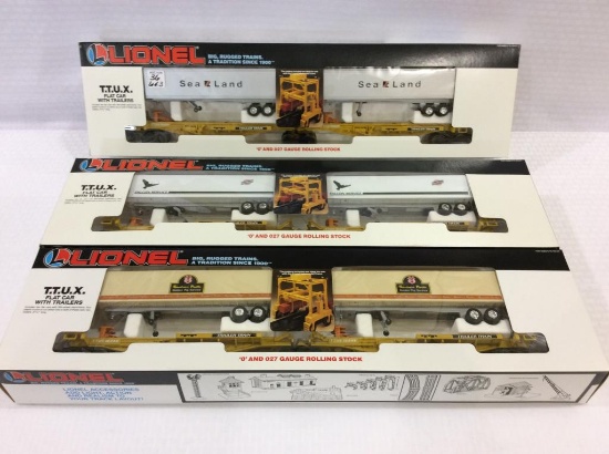 Lot of 3 Lionel TTUX Flat Car Sets w/ Trailers