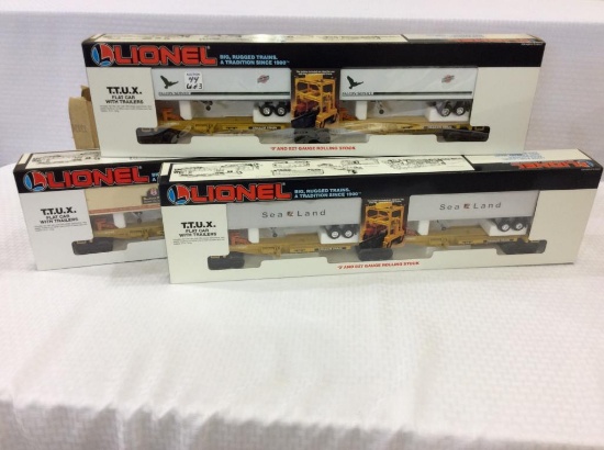 Lot of 3 Lionel O Gauge TTUX Flat Car Sets in