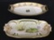 Lot of 2 Floral Paint Gold Trim Relish Dishes