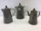 Lot of 3 Various Grey Porcelain coffee Pots