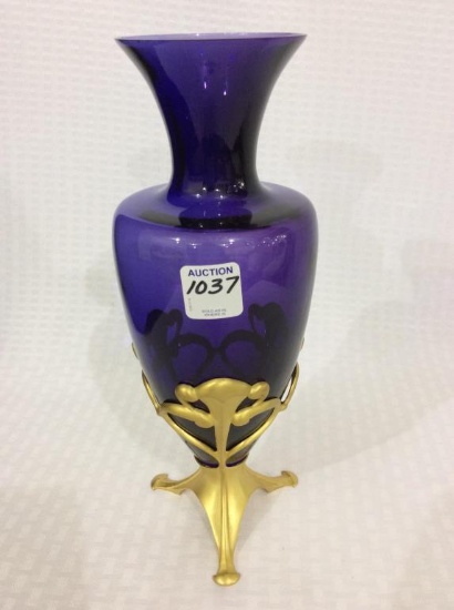 Amethyst Glass Vase w/ Metal Holder