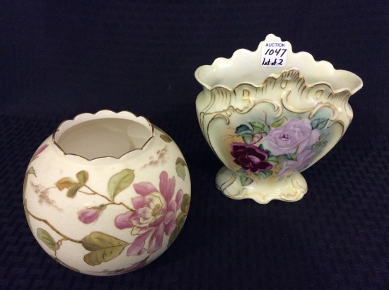 Lot of 2 Floral Painted Vases-
