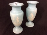 Pair of Blue Bristol Glass Vases w/ Mary Gregoy