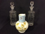 Lot of 3 Including 2 Glass Etched Decanters